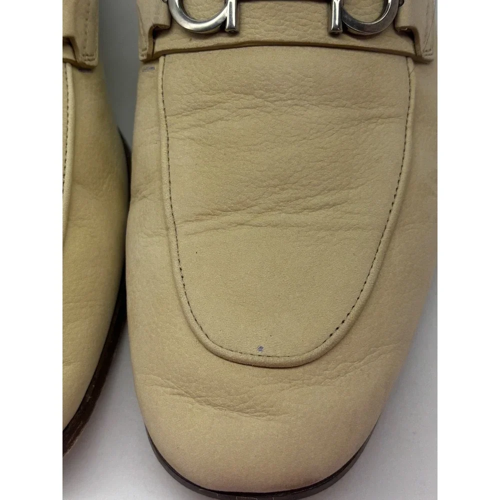Ferragamo Balty Ecru Nabuck Calf Leather Gancini Bit Loafers Mens 8.5 E 0792748